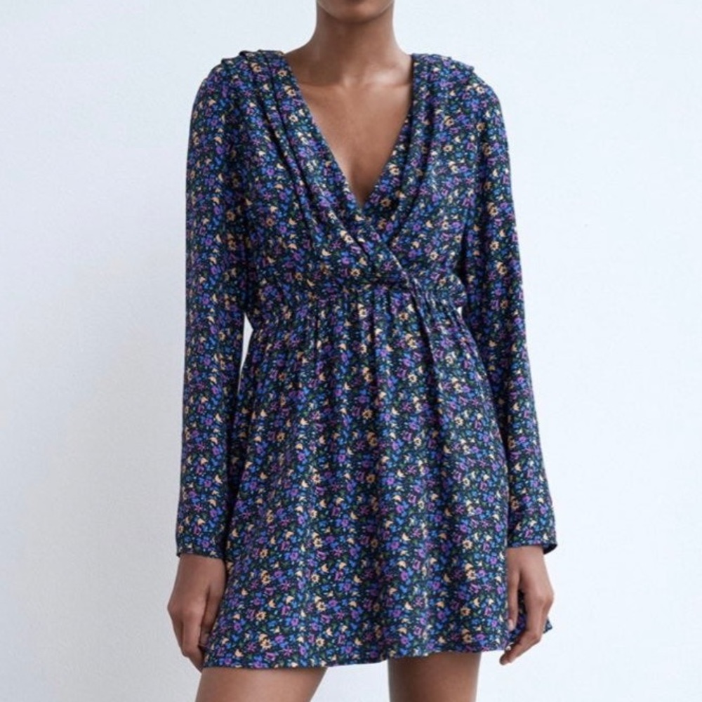 ZARA Printed Shoulder Pad Dress